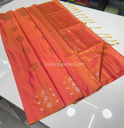 Semi Soft Silk - Border Butta - Peachish Gold  Shade -VVSSS010