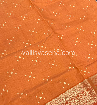 Semi Tussar Silk - Grand Pallu - Rust Orange Shade - VVSTS031