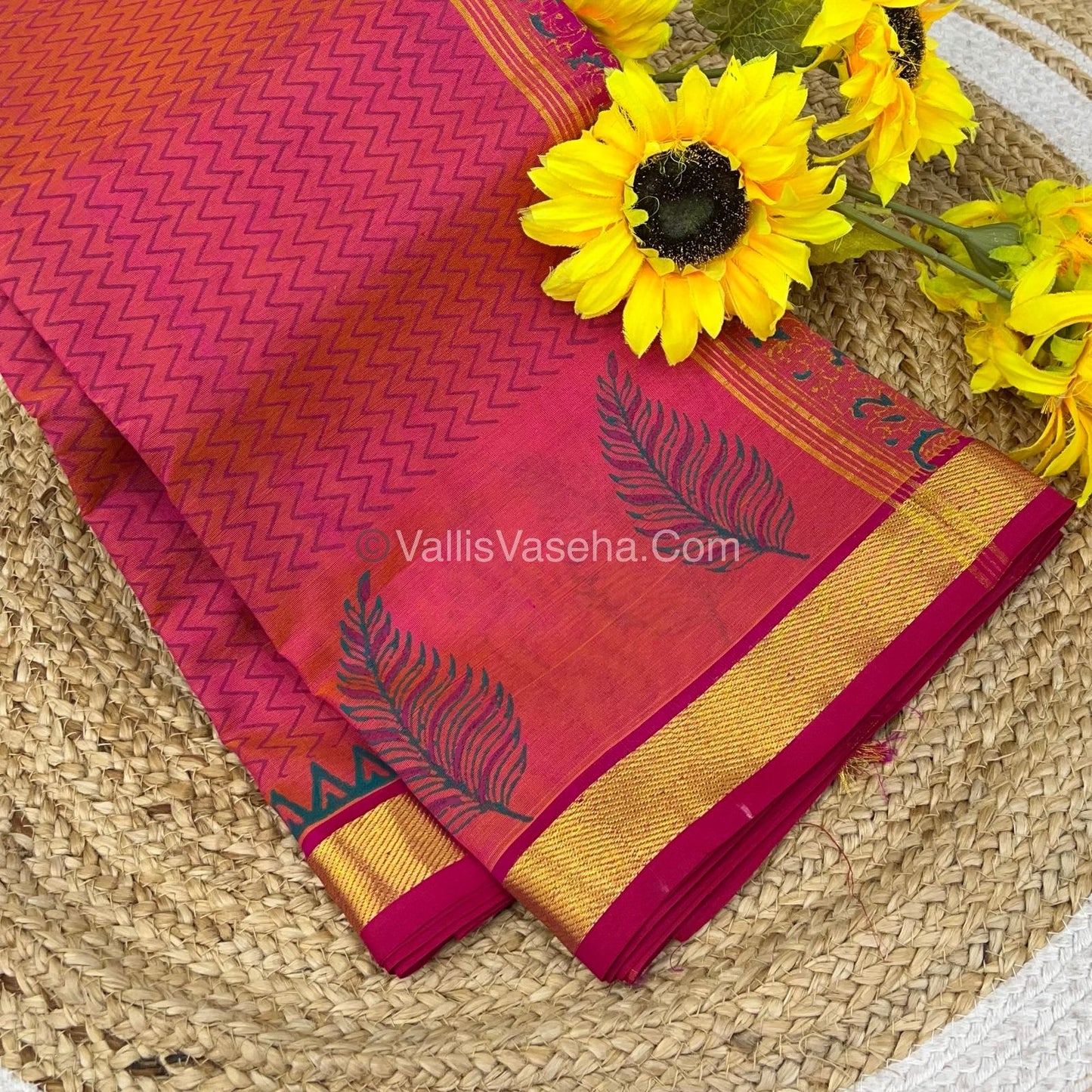 Pure Printed Silk Cotton Sarees - Peachish Pink with Pink - VVPSC003