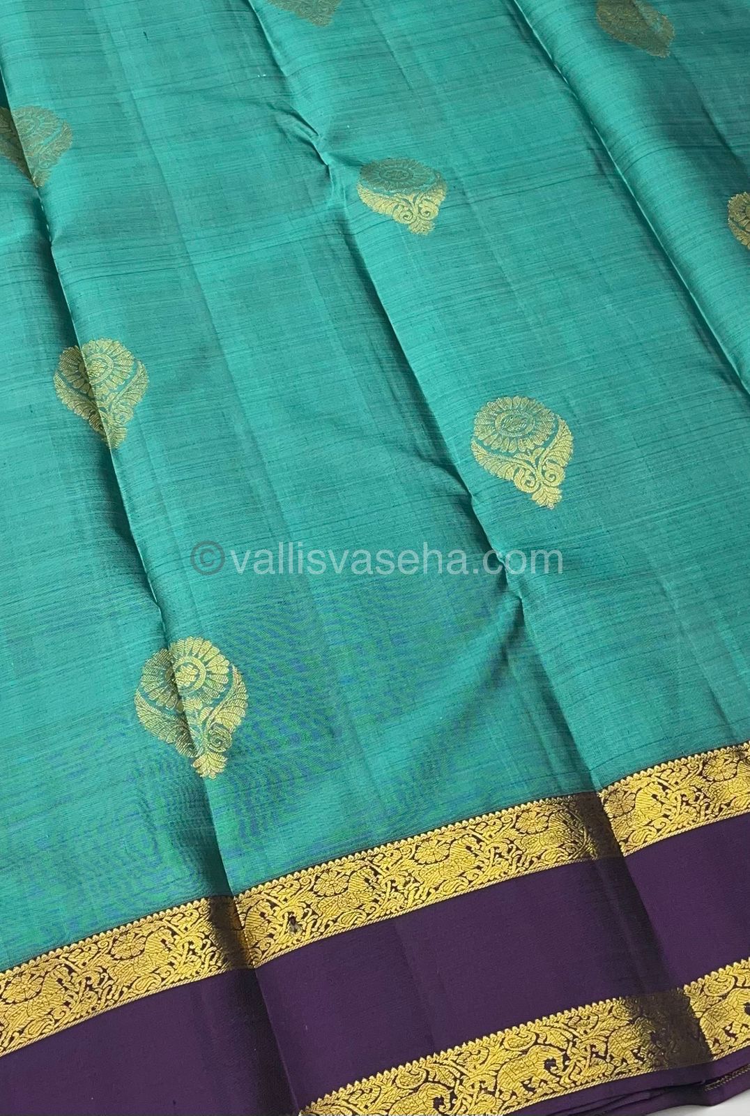 Pure Kanchipuram Silk Saree - Double tone Green with Wine Color mixed Purple Shade - Retta Petta Border - VVPS008