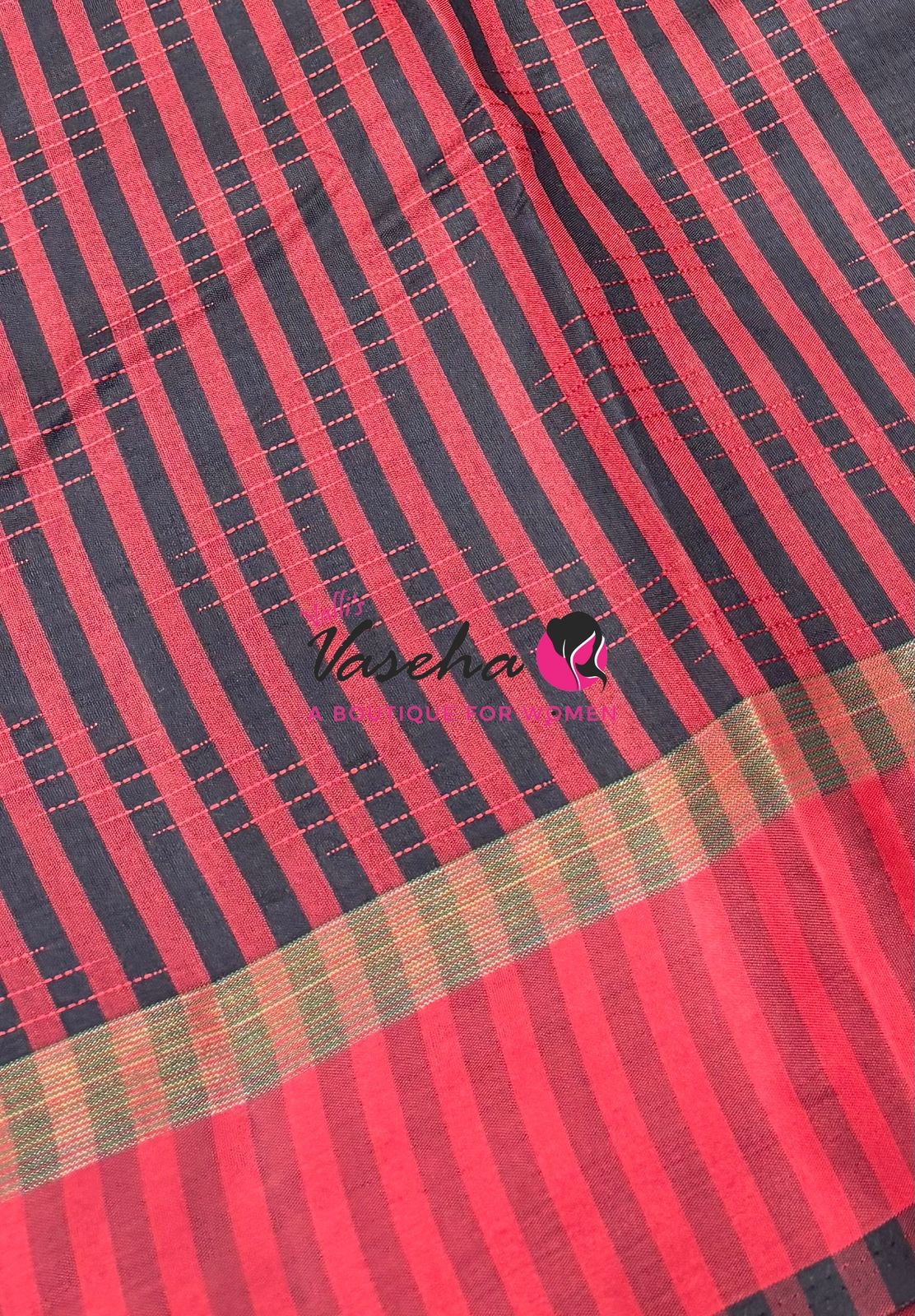 Semi Silk Saree - Thread Work Weaving ￼- Black With Red - VVSSS0038