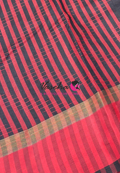 Semi Silk Saree - Thread Work Weaving ￼- Black With Red - VVSSS0038