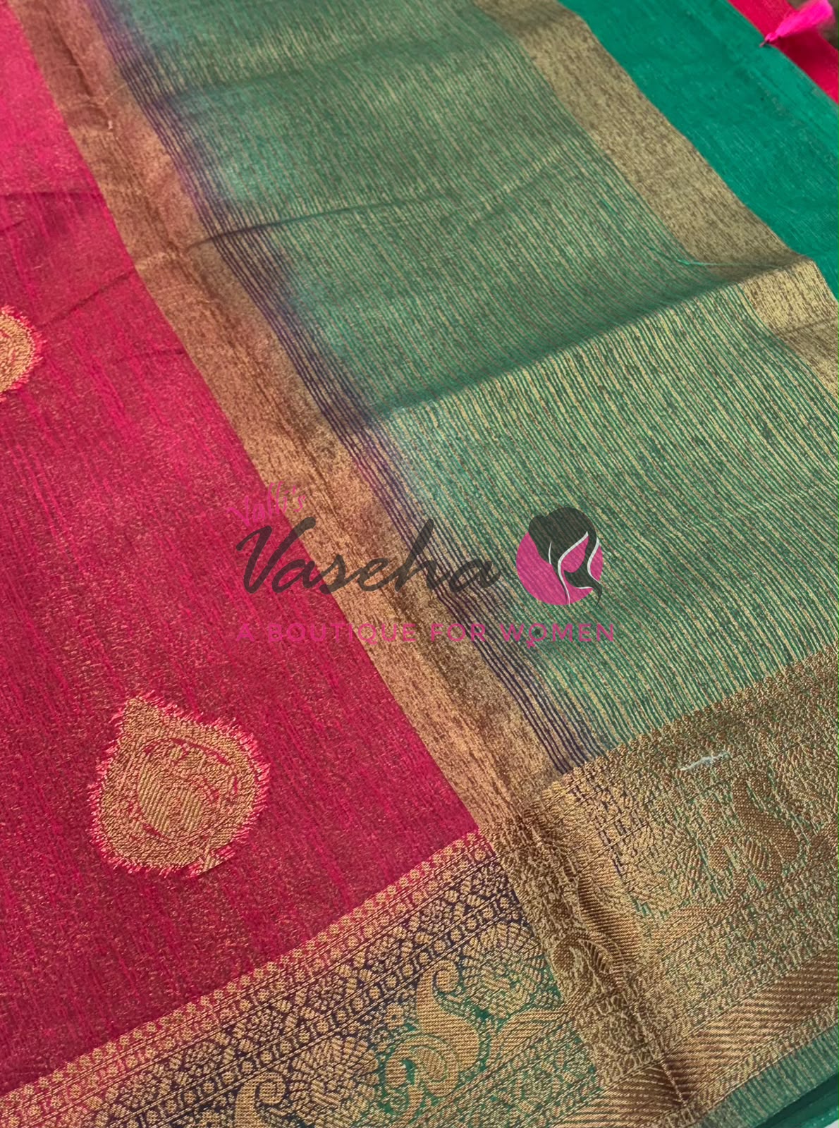 Bamboo Silk Saree- Reddish Pink with Green Shade - VVBSS013