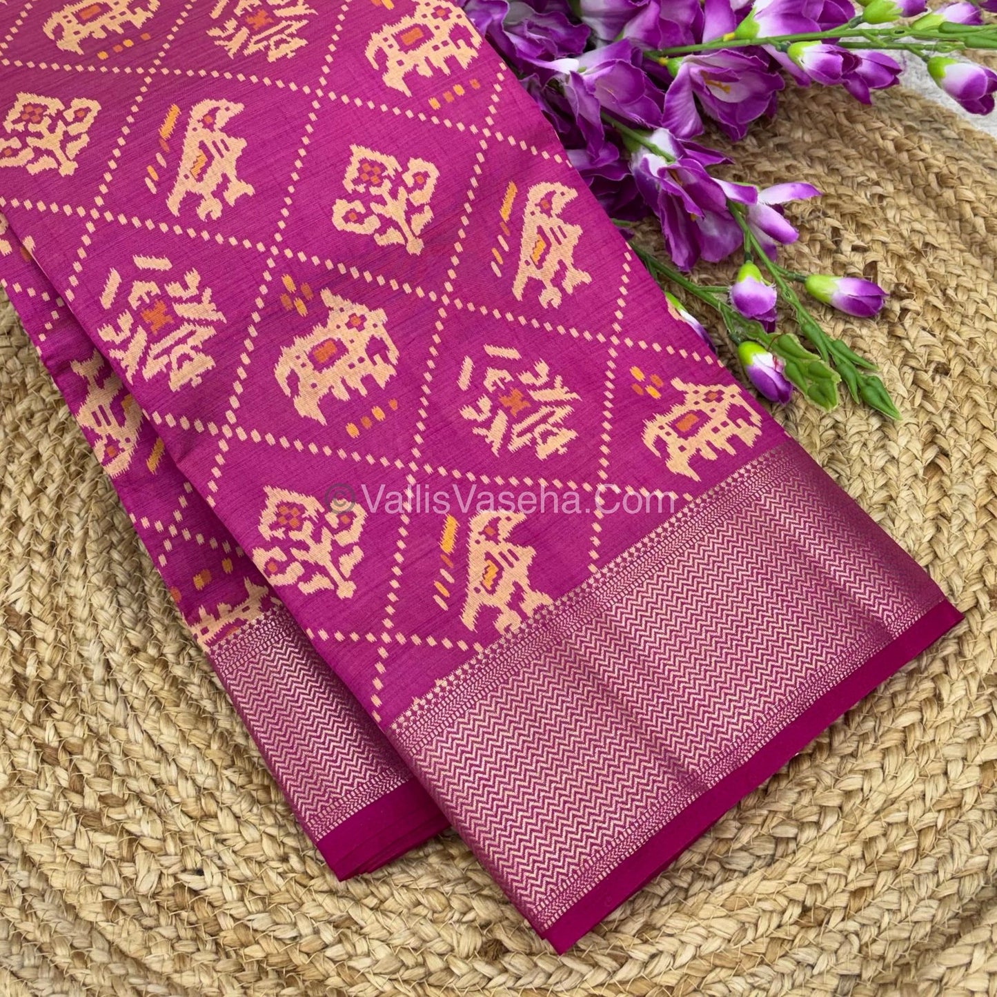 Semi Tussar Silk Saree - Ikkat / Pochampally Design - Pink Shade - VVSTS034