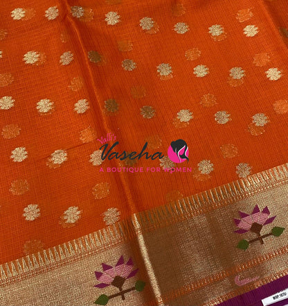 Kota Saree - Paithani Border - Orange with  Pink   - VVKPS001
