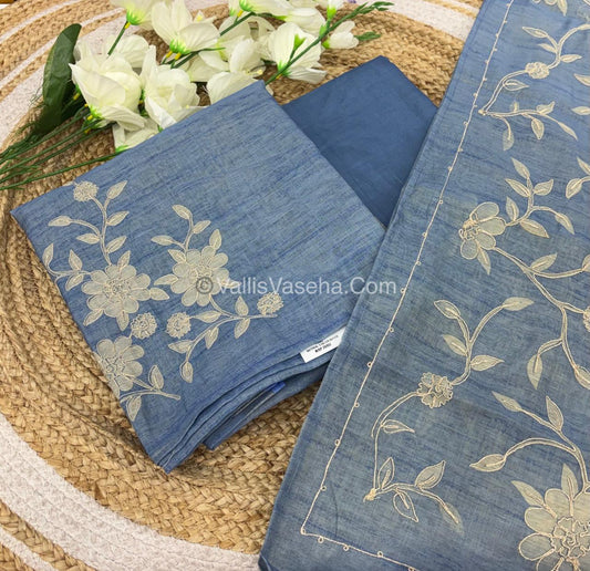 Tissue Linen Salwar Material  | Appliqué Work - VVUSM020
