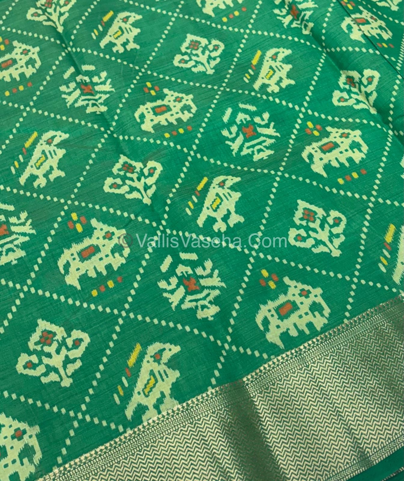 Semi Tussar Silk Saree - Ikkat / Pochampally Design - Ramar Green Shade - VVSTS034