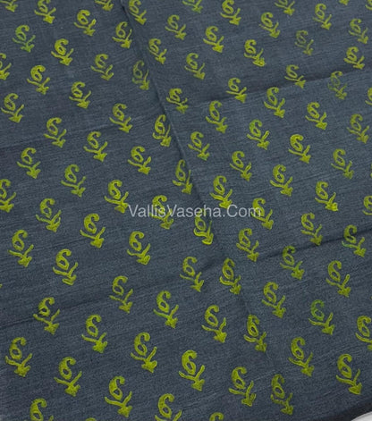 Poly Silk Mixed Cotton - Mirror Work Embroidery - Green with Grey - VVPCM001