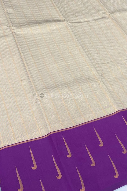 Kanchi Semi Silk - Creamish Grey with Purple - VVKSS001