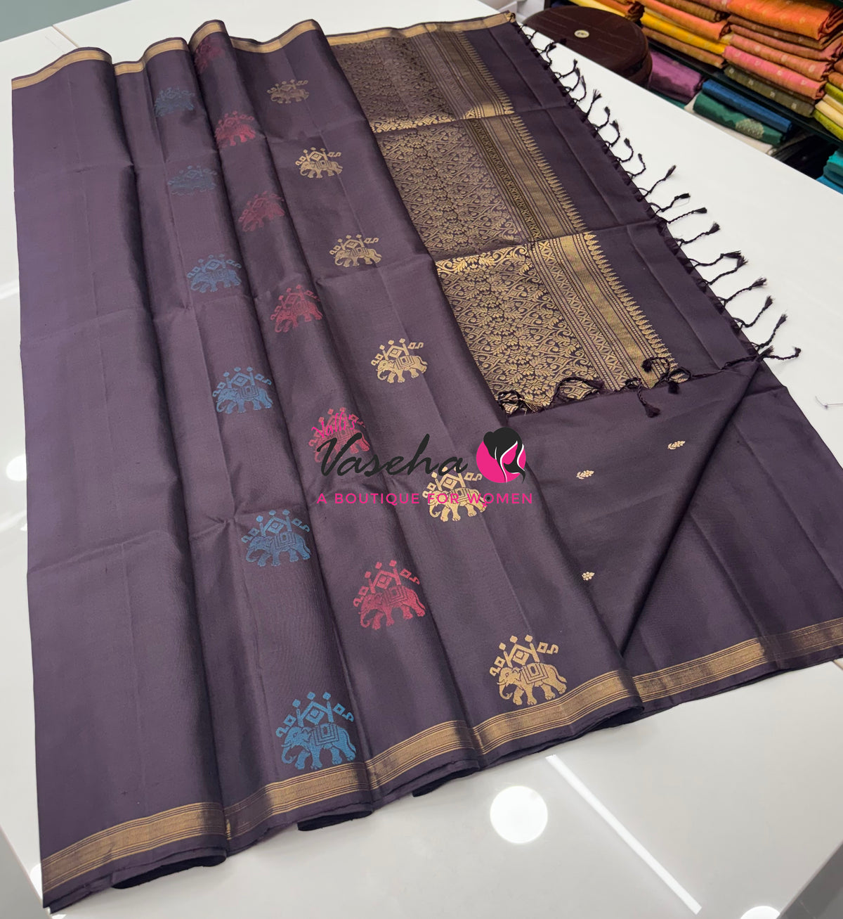 Pure Soft Silk Saree  - Treble Zari Weaving Butta - Brown Shade - VVPSS125