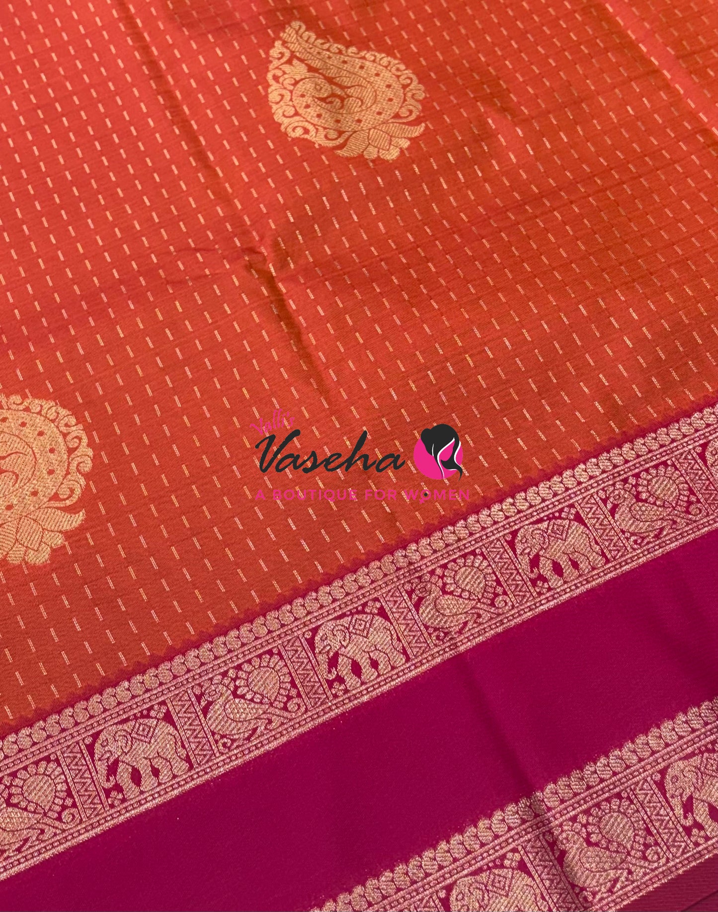 Semi Soft Silk -  Peachish Orange With Pink - VVSSS036