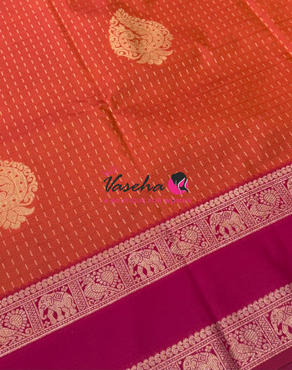 Semi Soft Silk -  Peachish Orange With Pink - VVSSS036