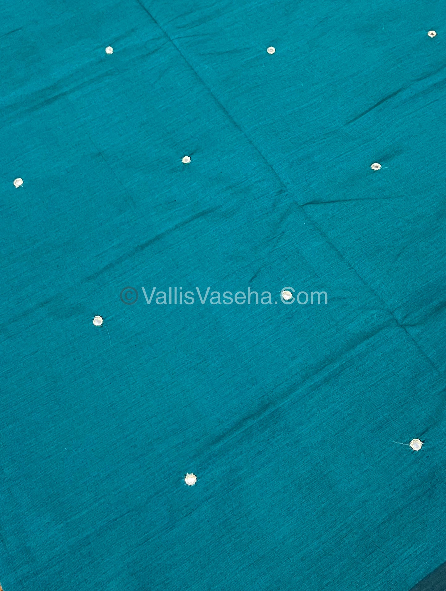 South Mixed Cotton - Mirror Work Embroidery - Blue With Greyish Cream- VVPCM002