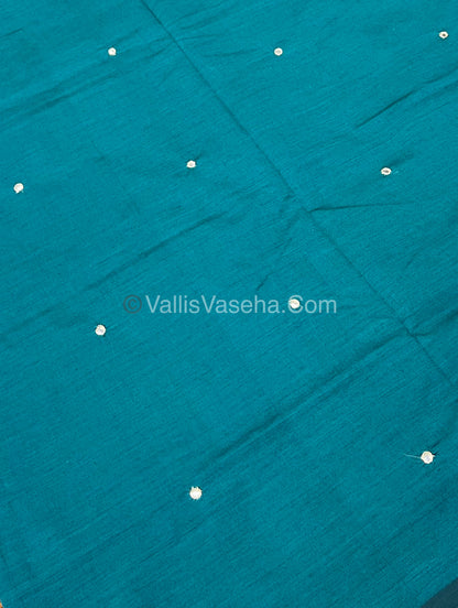 South Mixed Cotton - Mirror Work Embroidery - Blue With Greyish Cream- VVPCM002