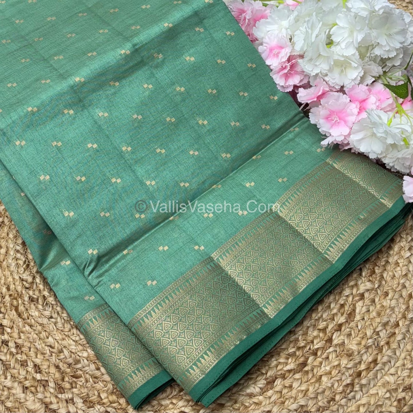 Semi Tussar Silk - Grand Pallu  -Pastel Green Shade - VVSTS020