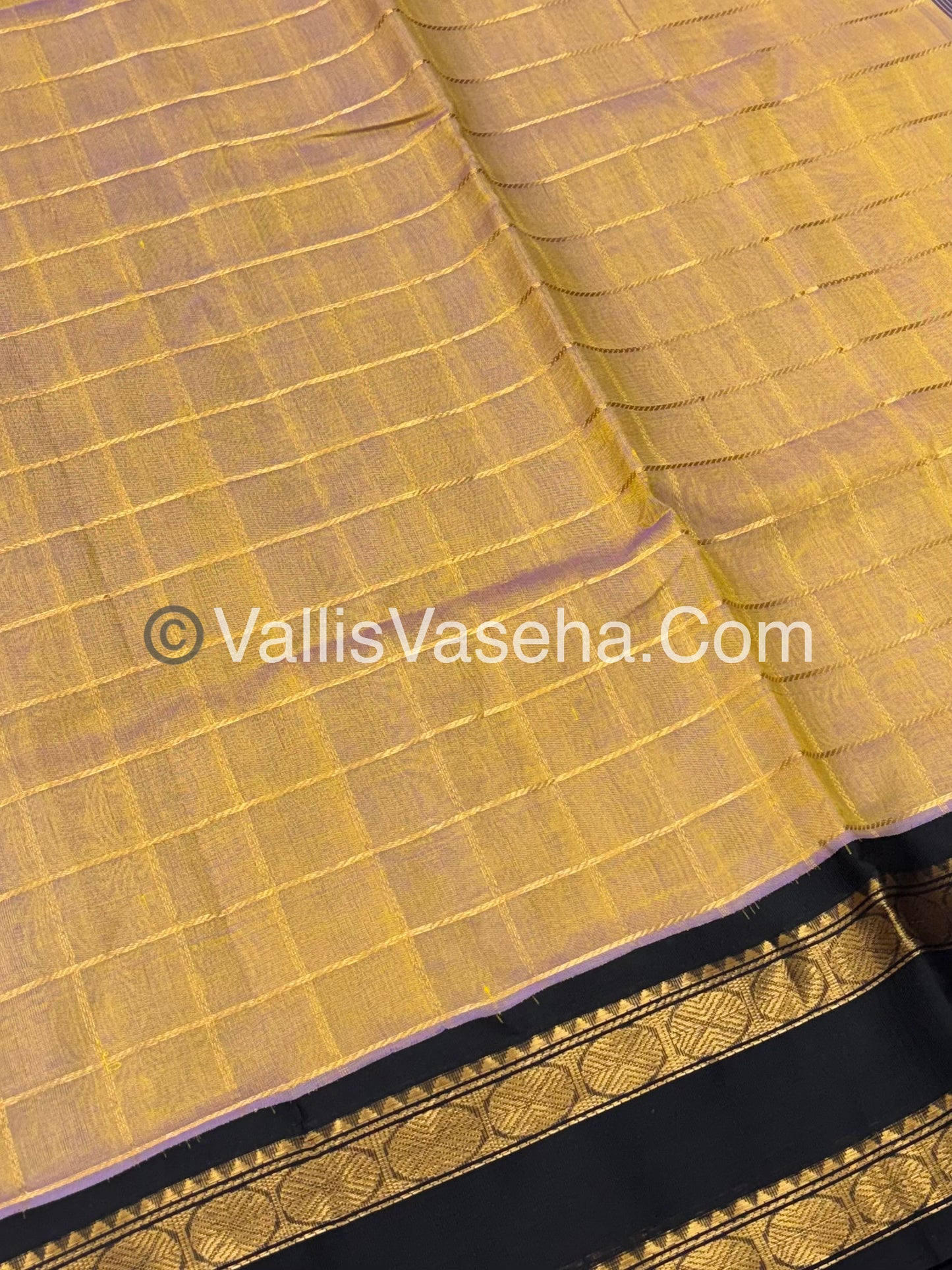 Pure Korvai Silk Cotton With Retta Petta Border - Checks pattern - Dual Tone Gold & Black - VVKSC013