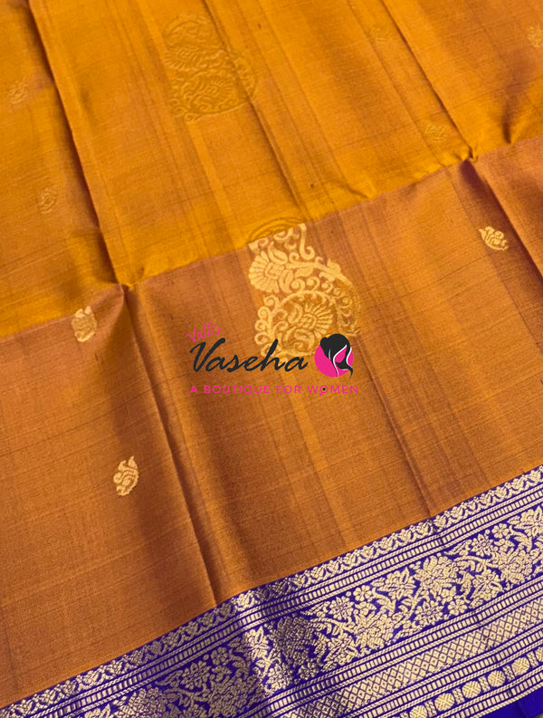 Pure Soft Silk Saree - Kanchi Border - Dual Tone &  Blue Combo - VVPSS015