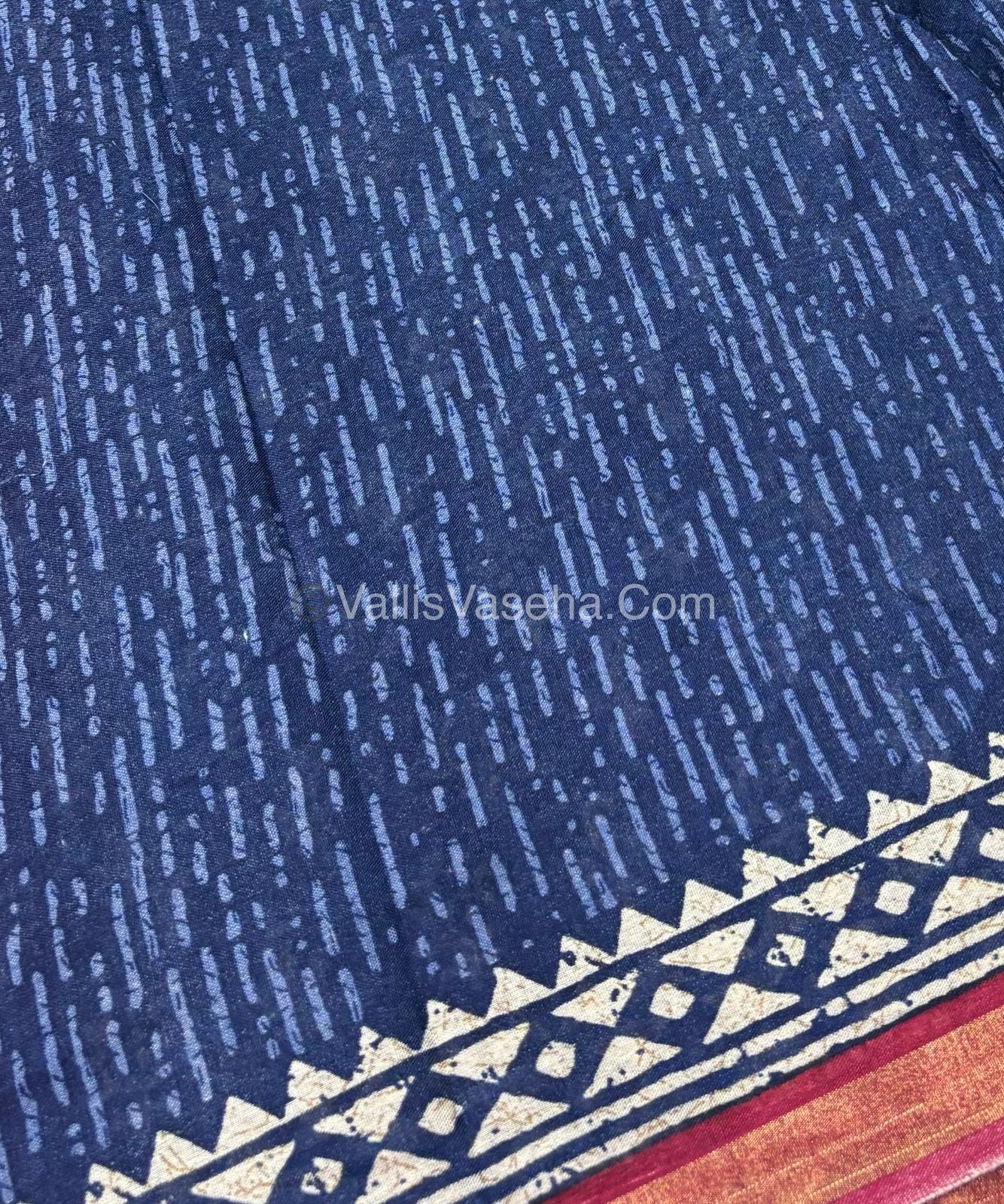 Semi Maheshwari Mixed Cotton Saree - Linen Feel - Indigo Blue & Reddish Merun - VVMSC003