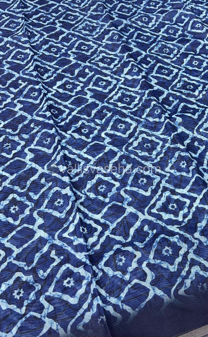 Chanderi Mixed Cotton Saree - Indigo Prints - VVCPS001