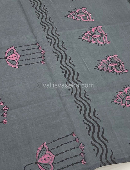 Poly Silk Mixed Printed Cotton - Grey With Peach - VVPCP002