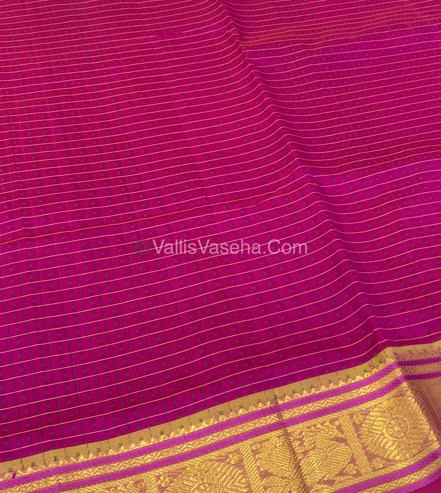 Pure Silk Cotton Saree - Pink with  Yellow - Lakshadeepam Design - VVPLD001