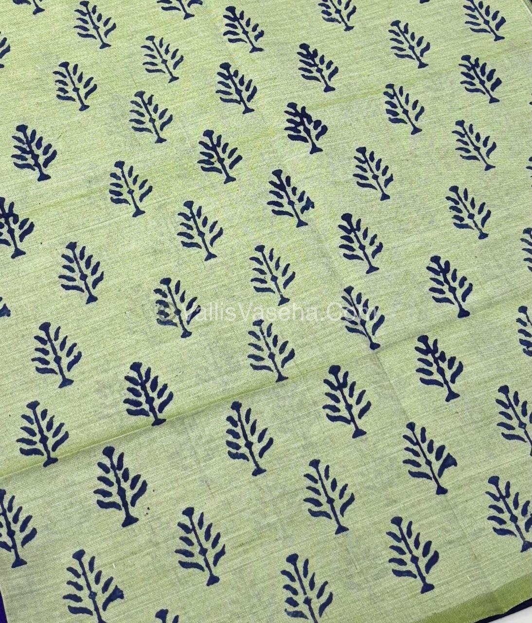 Poly Silk Mixed Cotton - Mirror Work Embroidery - Violetish Blue with Green - VVPCM001
