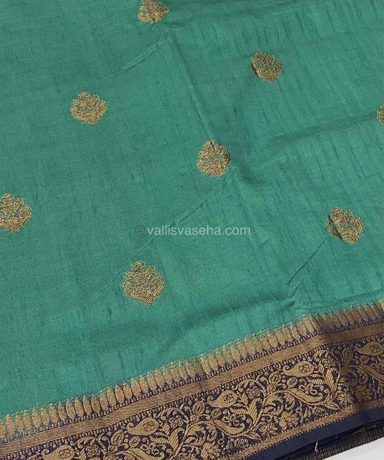 Bamboo Silk Saree - Dusty Green With Navy Blue Shade - VVBSS001