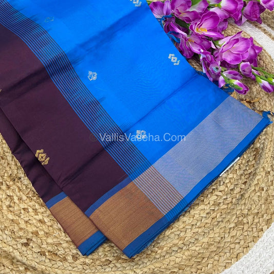 Semi Silk Cotton Saree - Brown & Blue  Combo - VVSSC001