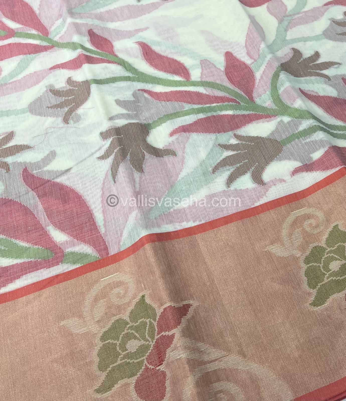 Banarasi Pochampally Weaving Semi Soft Cotton Saree - Cream with Orange - VVBPS001