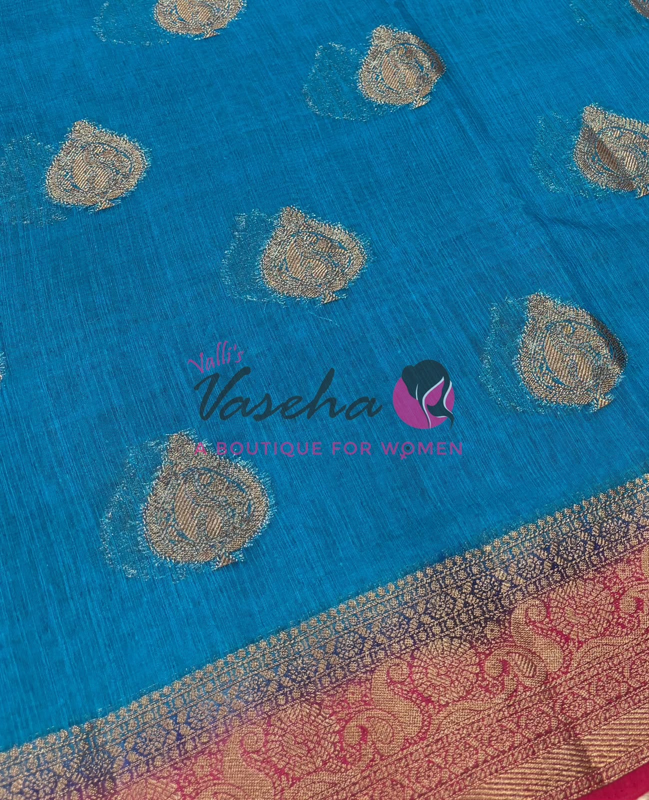 Bamboo Silk Saree- Ramar Blue with Pink Shade - VVBSS013