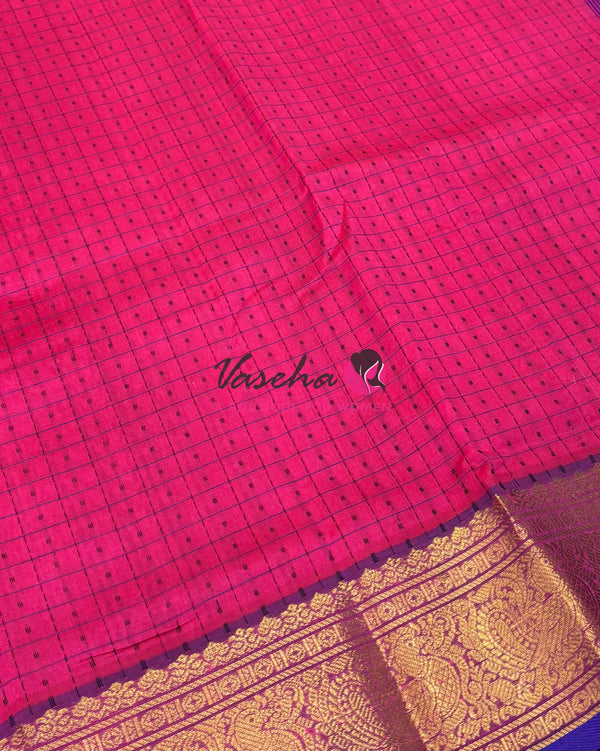 Pure Silk Cotton Saree - Pink With Blue White - Lakshadeepam Design - VVPLD001