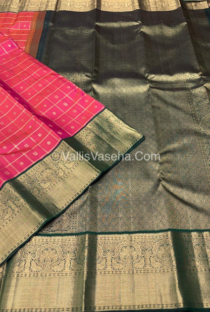 Pure Vintage Korvai Kanchipuram Silk Saree - Pink & Green Combo - VVPS044