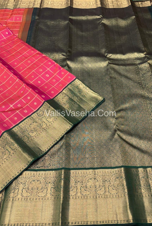 Pure Vintage Korvai Kanchipuram Silk Saree - Pink & Green Combo - VVPS044