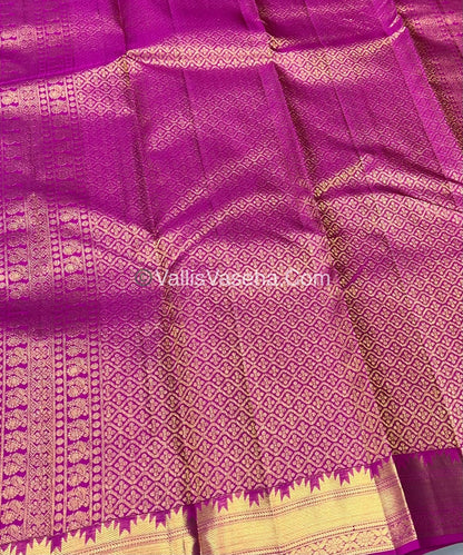 Pure Kanchipuram Silk Saree - Purple(Vadamalli) & Purplish Pink  Combo - VVPS013