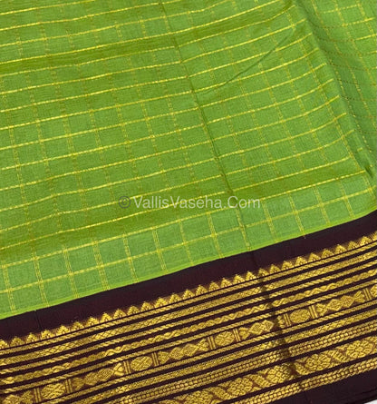 Pure Korvai Silk Cotton - Light Green with Maroon - Checks Pattern - VVKSC021