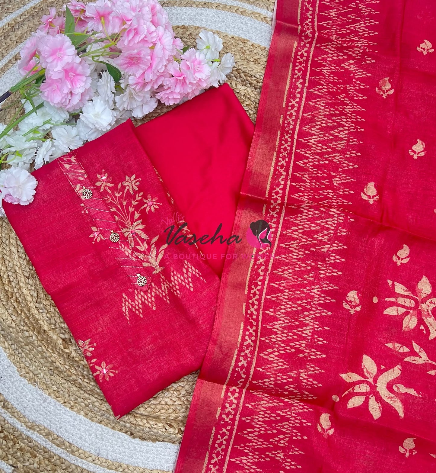 Unstitched Linen Tissue Material  | Dark Pink| VVUSM053