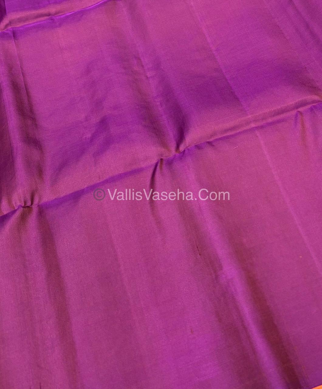 Pure Soft Silk Saree - Dupion Weaving - Peachish Orange & Purple Shade - VVPSS065