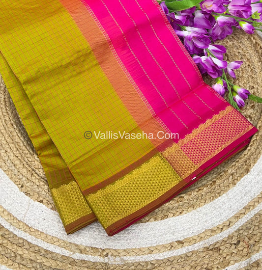 Semi Silk Cotton Saree - Green With Pink Shade - VVSSC004