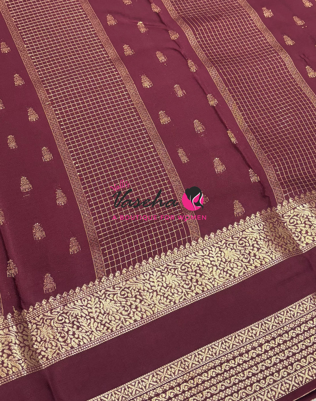 Semi Mysore Crepe Silk  - Wine Maroon Shade - VVSMC004
