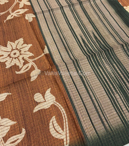 Art Tussar / Art Silk - Orange & Green  Shade - VVATS003