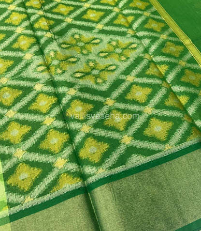 Banarasi Pochampally Weaving Semi Soft Cotton Saree - Light Green with Dark Green - VVBPS001