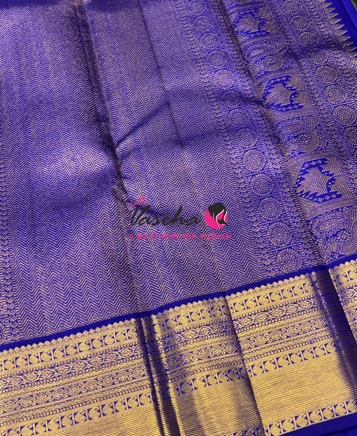 Pure Vintage Korvai Kanchipuram Silk Saree - Pazhum Pazhamum Checks - VVPS061