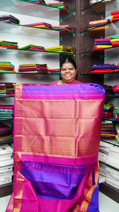 Pure Kanchipuram Silk Saree - Double Tone Purple with Pink Shade - VVPS009