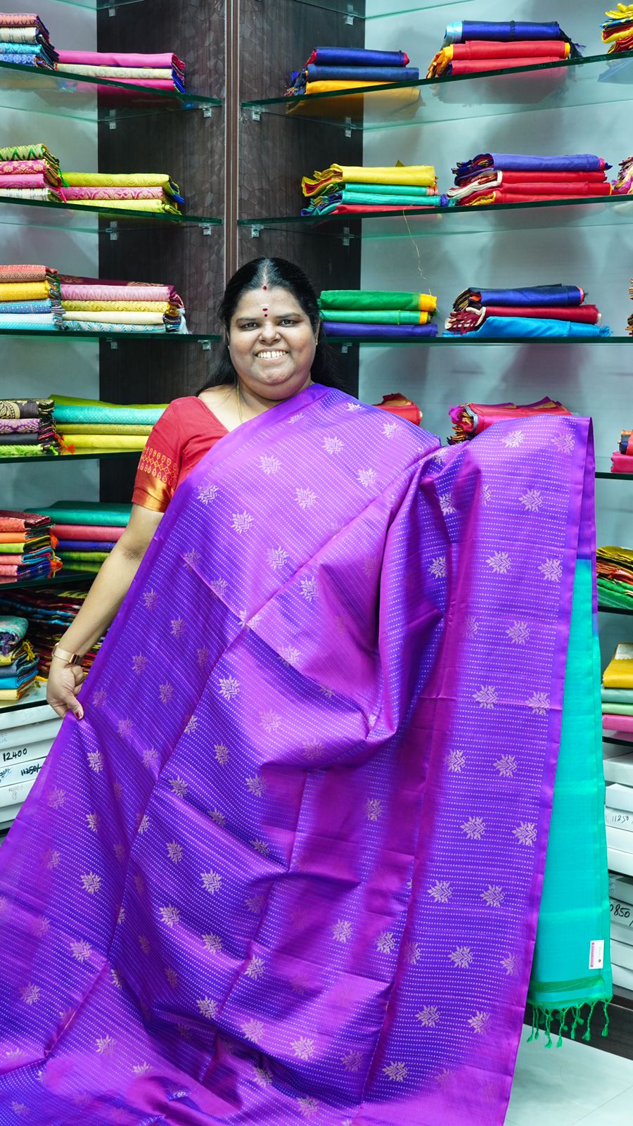 Pure Soft Silk Saree - Vaira Voosi design - Purple With Turquoise Blue Combo - VVPSS016