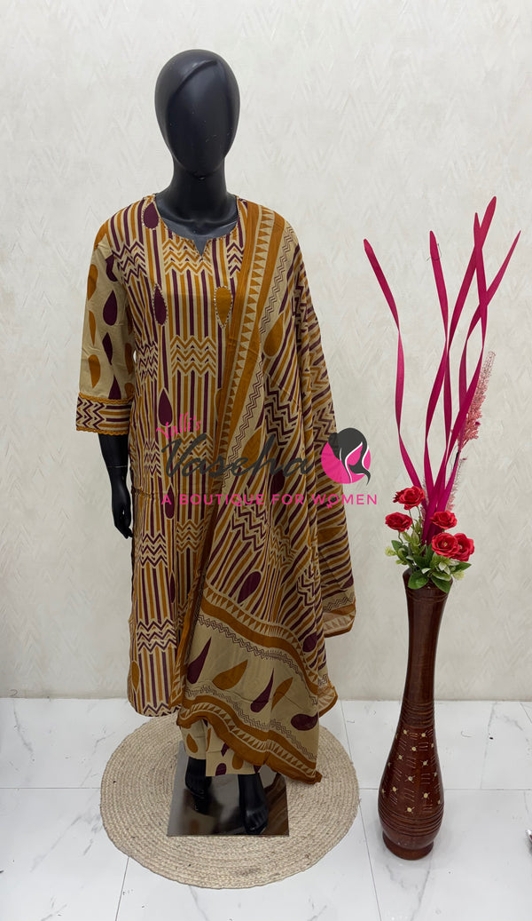 Ready Made | Straight Cut  |Salwar, Kameez & Duppatta(3pc)|Cotton |VVRMS020