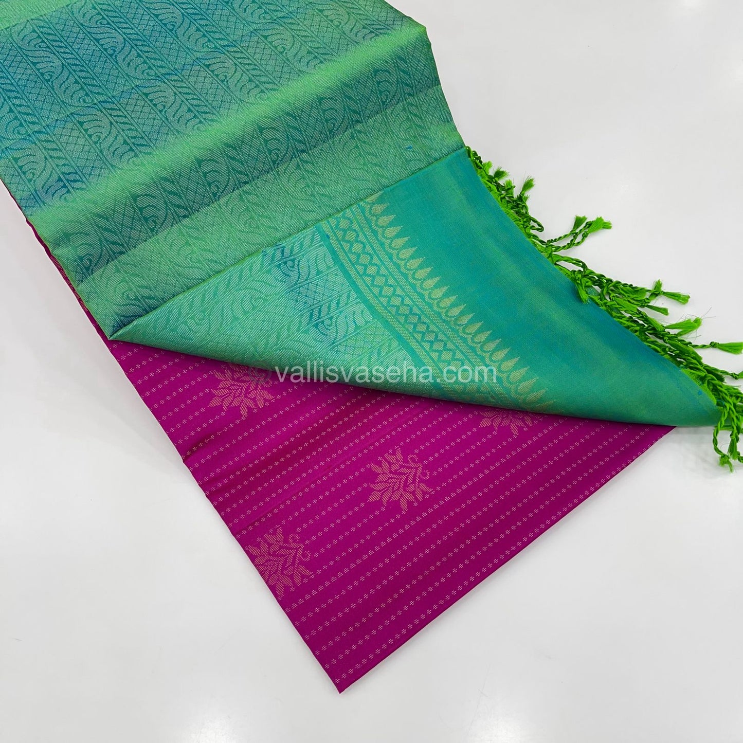 Pure Soft Silk Saree - Vaira Voosi design - Pink With Teal Green Combo - VVPSS016