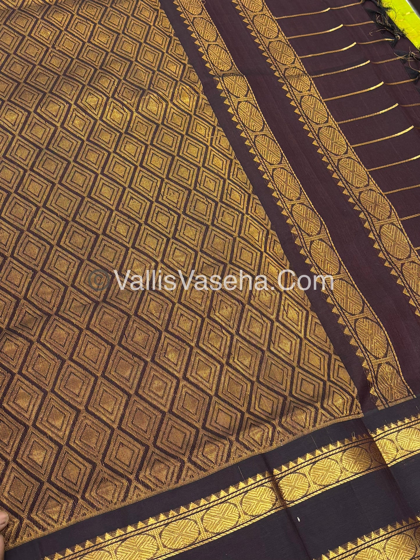 Pure Korvai Silk Cotton Saree -  Green and Dark Wine Brown Shade - VVKSC020