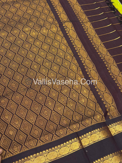 Pure Korvai Silk Cotton Saree -  Green and Dark Wine Brown Shade - VVKSC020