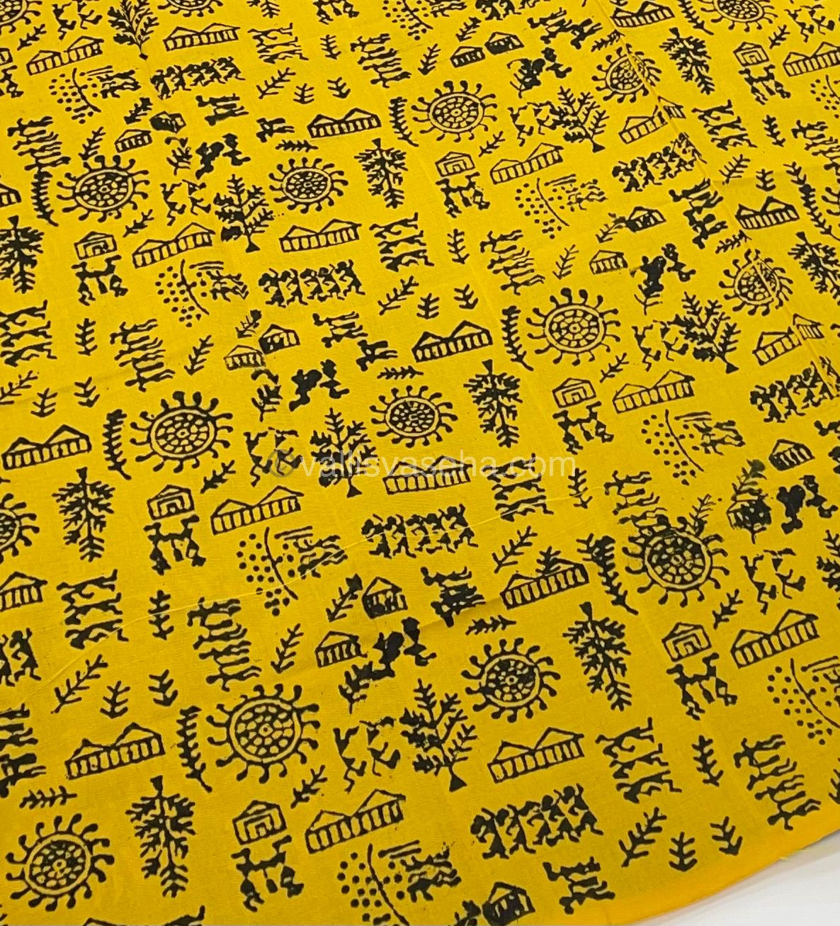 Poly Silk Mixed Printed Cotton - Grey with Yellow - VVPCP002