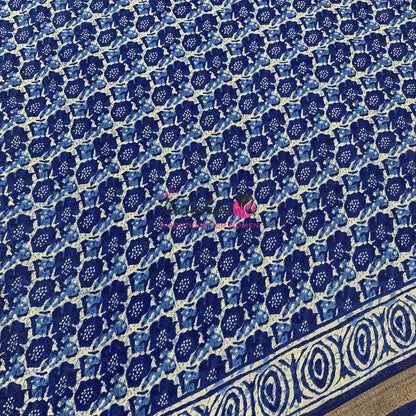 Semi Maheshwari Mixed Cotton Saree - Linen Feel - Indigo Blue - VVMSC008